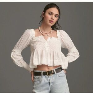 Anthropologie Puff-Sleeve Babydoll Top